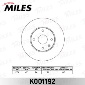 Диск тормозной передний D278мм CHEVROLET EPICA 2.0-2.5 05- (TRW DF6031) K001192 K001192 MILES