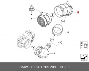 патрубок воздушного фильтра!\ BMW 3-ser E46 98-07 13 54 1 705 209 BMW