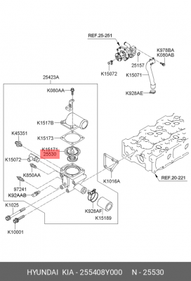 Термостат HYUNDAI HD120,AeroTown дв.D6DA19/22 OE 255408Y000 HYUNDAI KIA