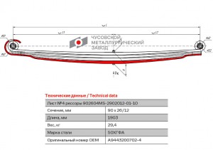 Лист рессоры №4 Mercedes о.н. 9443200702-4 902604MS290210401 OMK AUTO