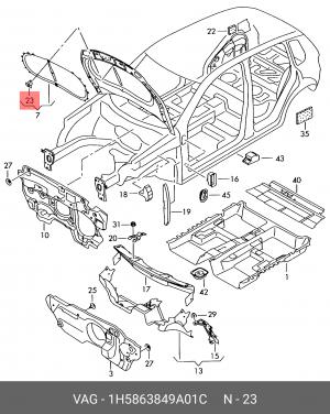 Клипса VW Tiguan крепления обивки капота OE 1H5 863 849 A 01C VAG