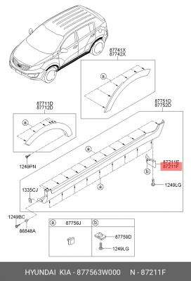 Брызговик KIA Sportage (10-) колеса задний правый передний OE 877563W000 HYUNDAI KIA