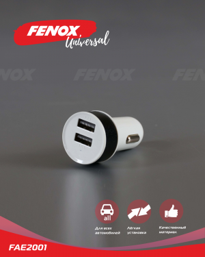 зарядное устройство!автомобильное, 2USB\ FAE2001 FENOX
