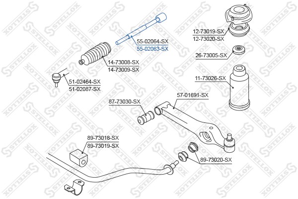 тяга рулевая! с г/у\ Daewoo Matiz 98> 55-02063-SX STELLOX