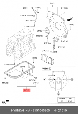 Картер HYUNDAI HD65,72,78,County дв.D4DB,D4DD масляный OE 2151045300 HYUNDAI KIA