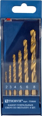 Набор сверл по металлу 2.0-8.0мм HSS Titanium (6шт.) THORVIK TDBS6 THORVIK