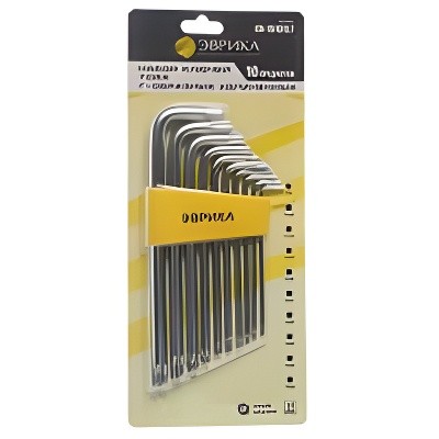 Набор ключей TORX T9-Т50 Г-образных удлиненных 10 предметов ЭВРИКА ER-15101LT EVRIKA