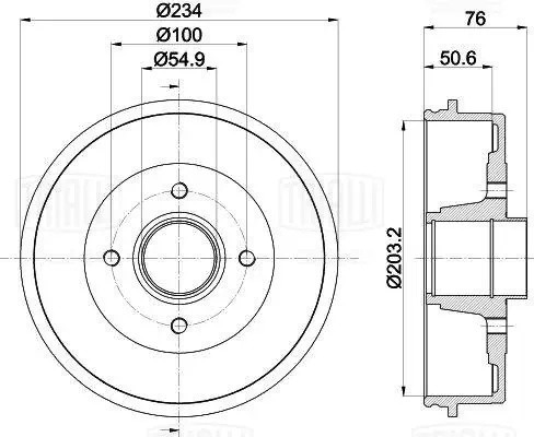 Барабан торм. Renault Kangoo (97-) с подшипником d=203 (TF 224026) TF224026 TRIALLI