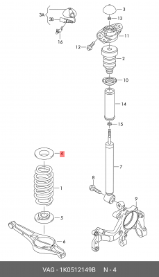 Проставка пружины VW AUDI задней верхняя OE 1K0 512 149 B VAG