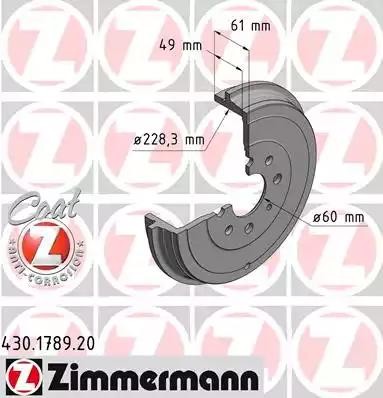 Барабан тормозной OPEL Corsa D (07-) задний (1шт.) ZIMMERMANN 430.1789.20 ZIMMERMANN