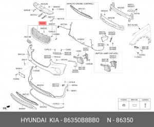 Решетка радиатора HYUNDAI Grand Santa Fe (16-) OE 86350B8BB0 HYUNDAI KIA