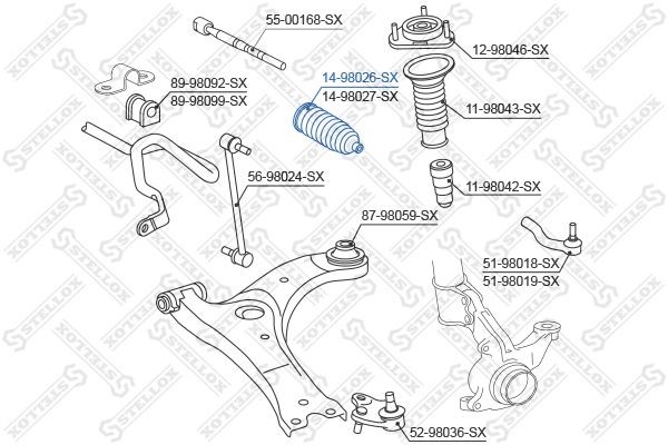 пыльник рейки рулевой!\ Toyota Avensis (T25) 03> 14-98026-SX STELLOX