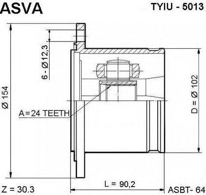 ШРУС ВНУТРЕННИЙ 24x102 (4RUNNER SURF 13 ) ASVA [12] TYIU5013 TYIU-5013 ASVA
