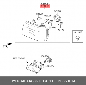 Фара HYUNDAI HD160,170,270,500 (12-) левая (электрокорректор) OE 921017C500 HYUNDAI KIA