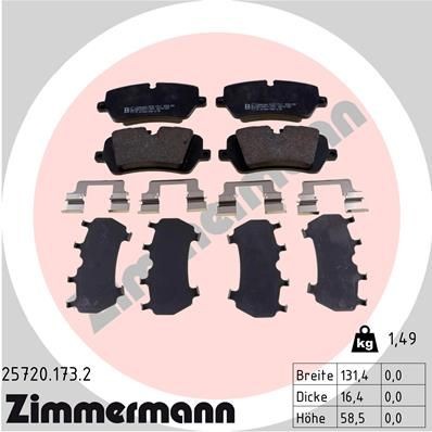 Колодки тормозные LAND ROVER Range Rover (12-) задние (4шт.) ZIMMERMANN 257201732 ZIMMERMANN