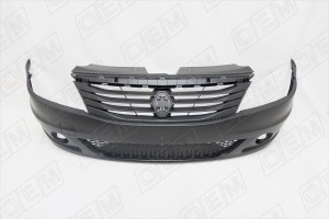 Бампер передний Renault Logan 1 2009-2014, под ПТФ, с решеткой радиатора OEM0564 OEMPARTS