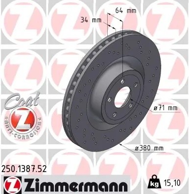 ДИСК ТОPМОЗНОЙ 250138752 250138752 ZIMMERMANN