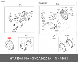 Барабан тормозной HYUNDAI HD35 (17-) KIA Bongo 3 (01-) (2WD) задний (1шт.) OE 0K42A26251A HYUNDAI KIA