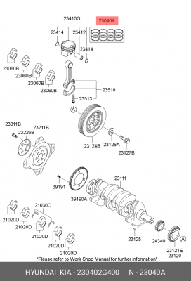 Кольца поршневые KIA Sportage (10-) (2.0) d+0.00 комплект OE 230402G400 HYUNDAI KIA