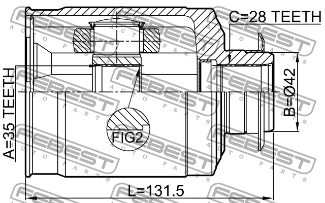 ШРУС ВНУТРЕННИЙ ПРАВЫЙ 35X42X28 подходит для HYUNDAI SANTA FE 12 (DM) 2012-2015  1211-DMRH FEBEST