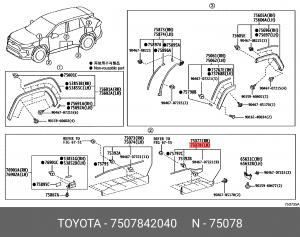OETOY-75078-42040 молдинг двери задней левой нижний!\ Toyota RAV4 75078-42040 TOYOTA