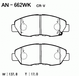 Колодки тормозные дисковые передние ПОДХОДЯТ ДЛЯ HONDA CR-V II (RD4, RD5) AN-662 AN662WK AKEBONO