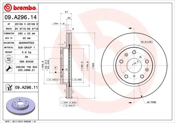 Диск тормозной Brembo Painted Disc 09.A296.11 09.A296.11 BREMBO