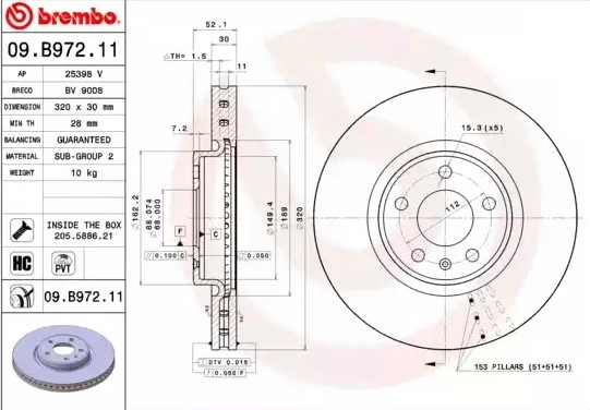 Диск тормозной 09.B972.11 09.B972.11 BREMBO