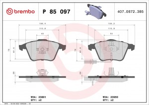 Колодки тормозные AUDI A6 (05-10) передние (4шт.) BREMBO P85097 BREMBO