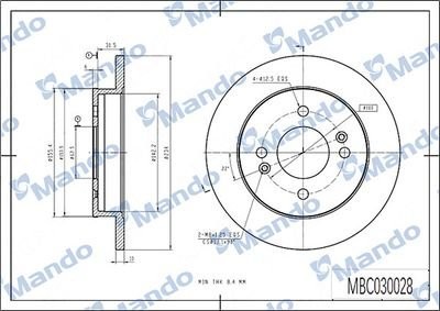 Диск тормозной KIA Cerato (04-) задний (1шт.) MANDO MBC030029 MANDO