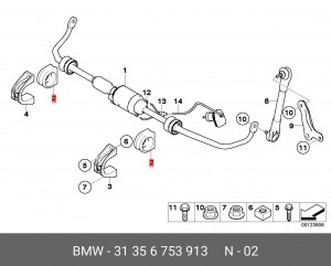 втулка стабилизатора переднего! \ BMW E60/E61/E63/E64/E65/E66/E67 01> 31 35 6 753 913 BMW