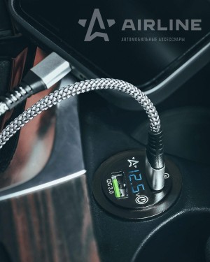 Розетка автомобильная "AIRLINE" (USB встраиваемая влагозащитная, 2 порта, вольтм AEBJ202 AIRLINE