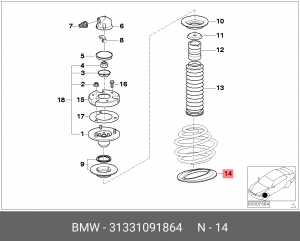 Изолирующ.прокладка пружины Нж 31331091864 31 33 1 091 864 BMW