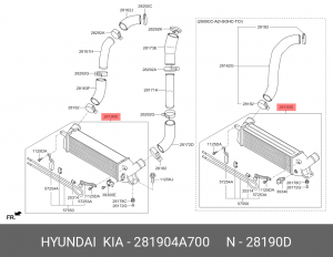 Охладитель HYUNDAI Starex H-1 (11-) (2.5-A2) наддувного воздуха OE 281904A700 HYUNDAI KIA