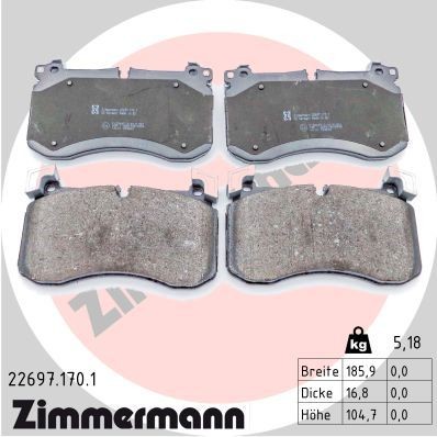 колодки дисковые !перед. 188x105x17 \ MB W463/C167/W167/X167 226971701 ZIMMERMANN