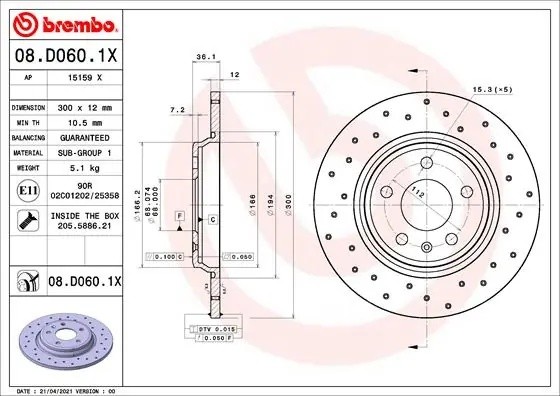 Диск тормозной 08.D060.1X 08D0601X BREMBO