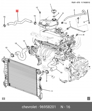 Шланг CHEVROLET Aveo системы охлаждения OE 96958201 GENERAL MOTORS