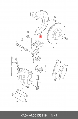 щиток тормозного диска передний левый!\ Seat Ibiza, Skoda Fabia/Rapid, VW Polo 0 6R0 615 311 D VAG