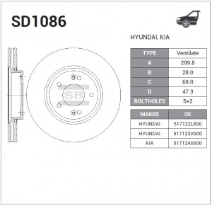 Диск тормозной HYUNDAI i30 07- R16/KIA CEED 12- передний вент.D 300мм. SD1086 SD1086 SANGSIN