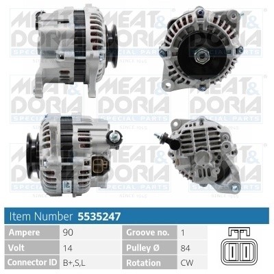 Генератор NISSAN Almera,X-Trail (T30) 14V 90A MEAT&DORIA 5535247 MEAT DORIA