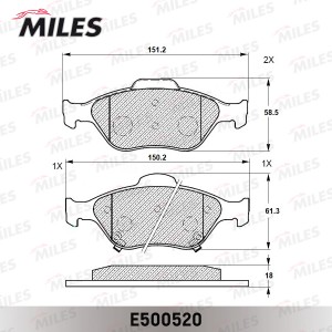 Колодки тормозные передние (Смесь CERAMIC серия PRO) TOYOTA YARIS 1.0-1.4 06- (T E500520 MILES