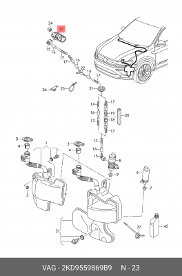 Жиклер VW Golf 5,6,7,Passat B6,B7,Tiguan SKODA Superb,Yeti омывателя с обогревом 2KD 955 986 9B9 VAG