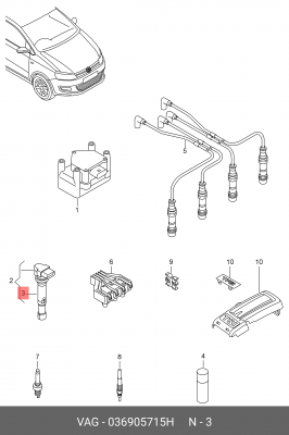 катушка зажигания!\ Audi A2/A3, VW Golf/Passat/Polo 1.2-1.6 97> 036 905 715 H VAG