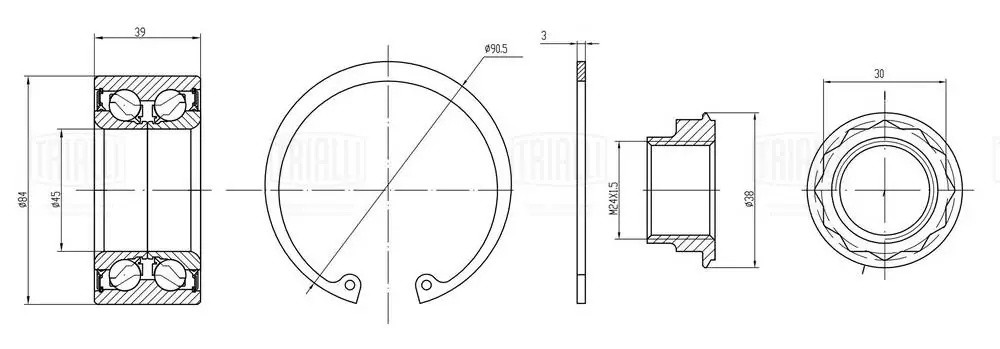 Подшипник ступицы Mercedes C W203 (00-) задн. (кмпл: подшип./гайка/кольцо) (CS 1 CS1579 TRIALLI