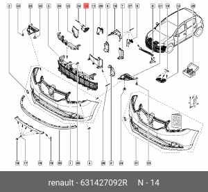 кронштейн бампера переднего! правый\ Renault Logan 631427092R RENAULT