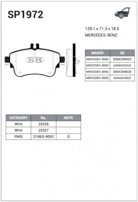 Колодки передние MERCEDES A W176, B W246 SP1972 SP1972 SANGSIN