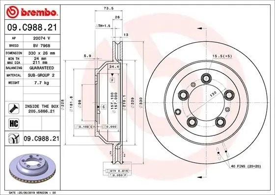 Диск тормозной 09.C988.21 09C98821 BREMBO