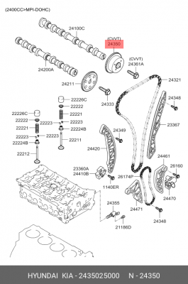 Шестерня HYUNDAI Starex H-1 (07-),Sonata,Santa Fe (10-) (2.4) распредвала впускн 2435025000 HYUNDAI KIA