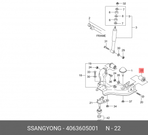 Сайлентблок SSANGYONG Korando (96-) рычага переднего нижнего задний OE 4063605001 SSANG YONG