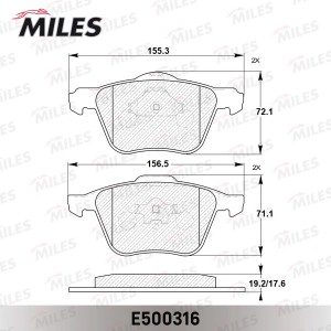 Колодки тормозные передние (Смесь CERAMIC серия PRO) VOLVO S60/V70/S80/XC70/XC90 E500316 MILES
